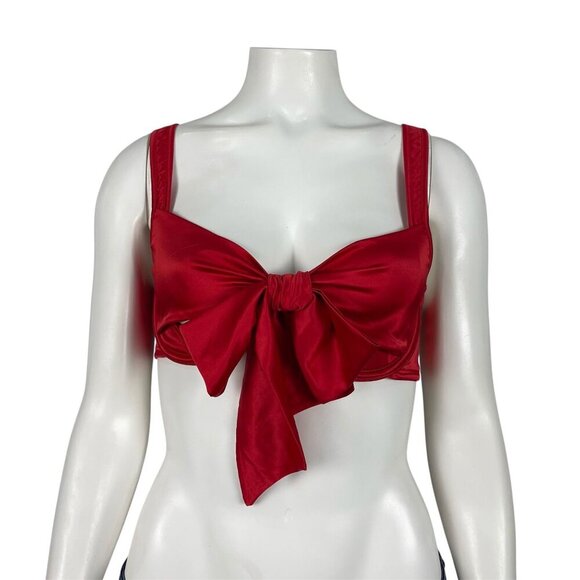 NEW Adore Me Gynger Unlined Quarter Cup Bra Large Red Bow Tie Front Balconette - Picture 1 of 7